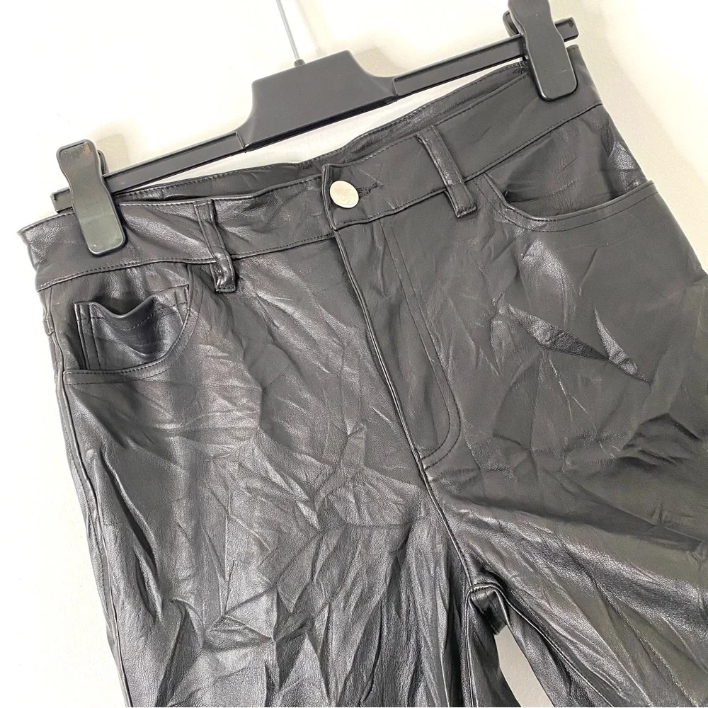 INC International Concepts Black Vegan Leather Flare Leg Pants NWT Stretch - Picture 2 of 8